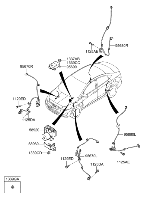 1990 Hyundai Sonata Sensor Assembly-Abs Front Wheel , R Diagram for 956711R000