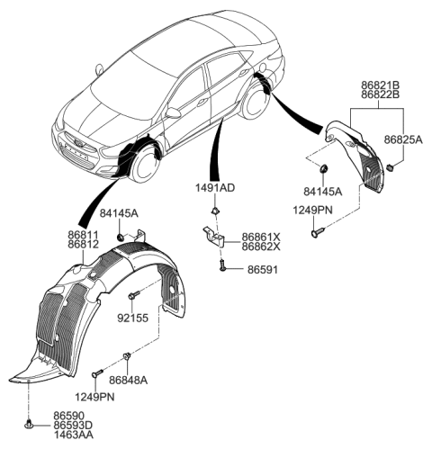 1988 Hyundai Sonata Guard Assembly-Rear DEFLECTOR, RH Diagram for 868621R010