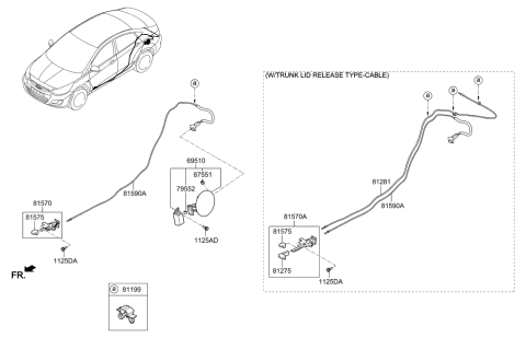 1990 Hyundai Sonata  Cable Assembly-Trunk Lid Release Diagram for 812801R000