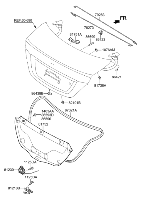 1989 Hyundai Sonata  Bar Trunk Lid Hinge TORSION, RH Diagram for 792831R000