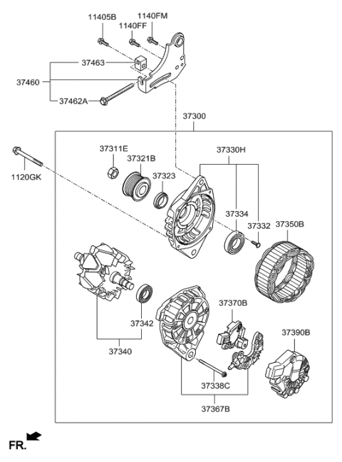 1989 Hyundai Sonata Generator Assembly Diagram for 373002B510