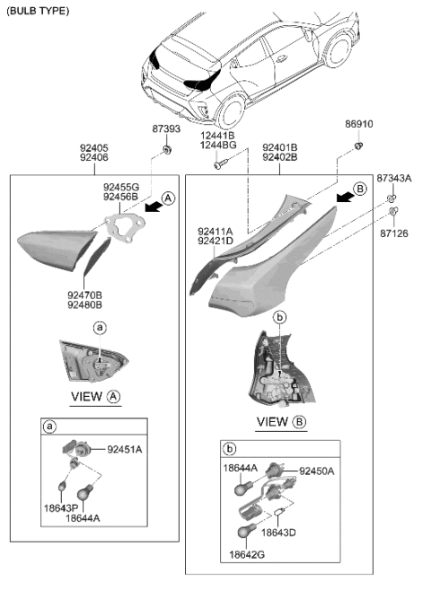 1994 Hyundai Scoupe Bulb Diagram for 1864227007L