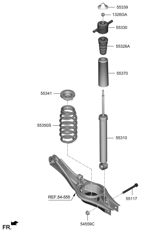 1994 Hyundai Scoupe Rear Shock Absorber Assembly Diagram for 55310J3AA0