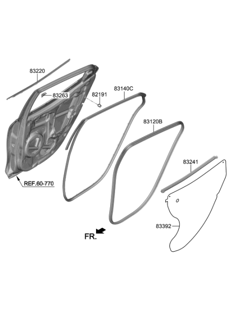 2019 Hyundai Ioniq  Weatherstrip-Rear Door Belt Inside RH Diagram for 83241J3000