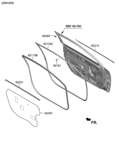 1994 Hyundai Scoupe  Weatherstrip Assembly-Front Door Side LH Diagram for 82130J3000