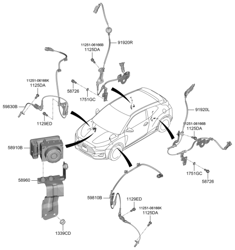 2019 Hyundai Ioniq Sensor Assembly-Front ABS.RH Diagram for 59830J3000