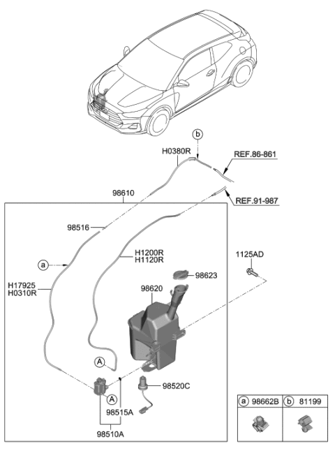 1993 Hyundai Scoupe  Reservoir & Pump Assembly-Washer Diagram for 98610J3000