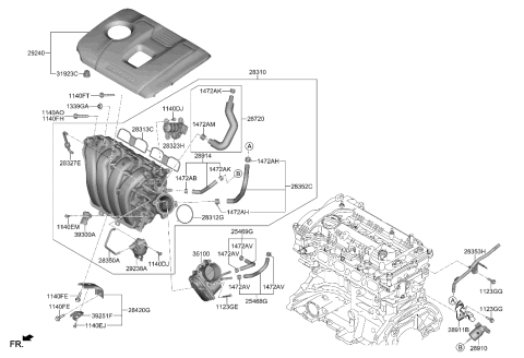 2019 Hyundai Ioniq  Engine Cover Assembly Diagram for 292402B220