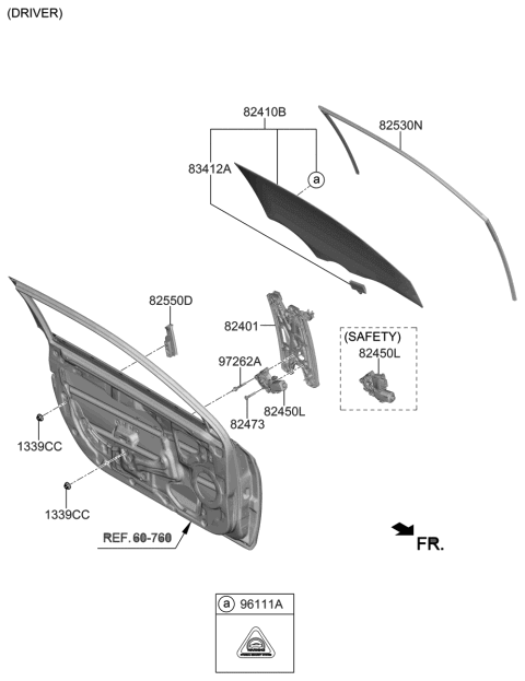 1994 Hyundai Scoupe  Glass Assembly-Front Door, LH Diagram for 82410J3000