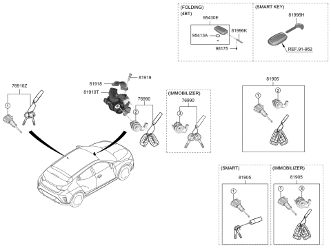1993 Hyundai Scoupe Keyless Entry Transmitter Assembly Diagram for 95430J3000