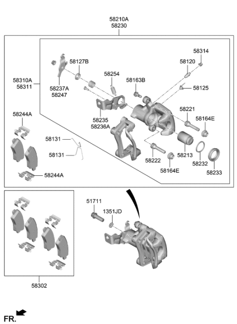 2019 Hyundai Ioniq  Caliper Kit-Rear Brake, LH Diagram for 58310J3A40