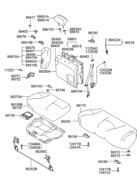 2002 Hyundai Accent  Frame Assembly-Rear Seat Back, RH Diagram for 894022D700