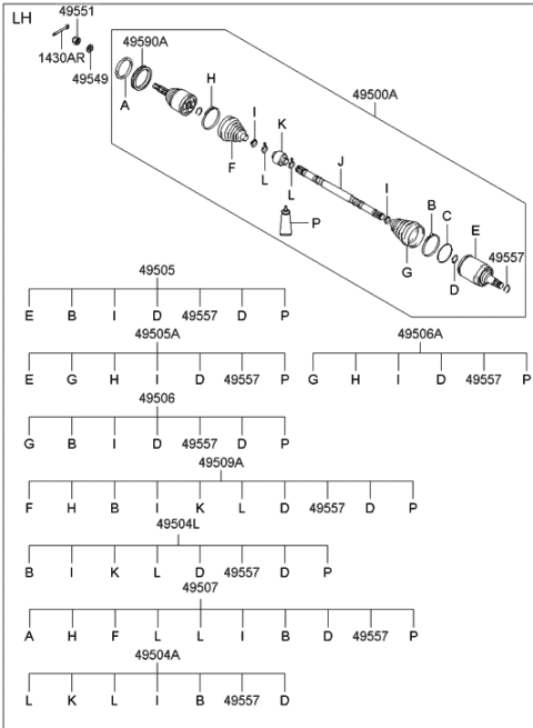2002 Hyundai Accent  Shaft Assembly-Drive, LH Diagram for 495012D400