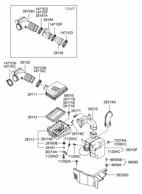 2002 Hyundai Accent  Cover-Air Cleaner Diagram for 281112D000
