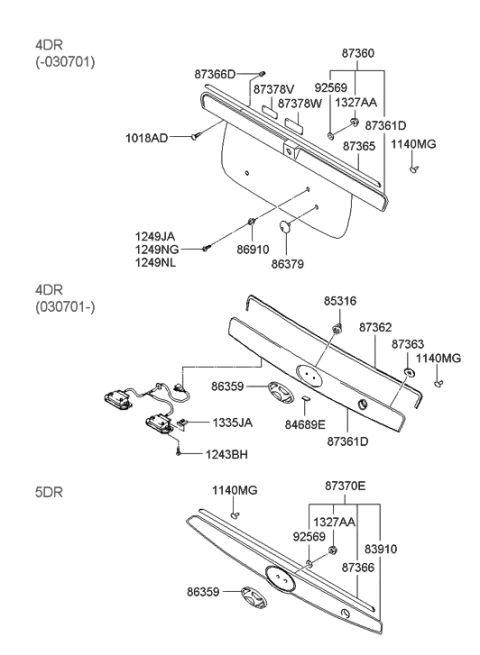 2003 Hyundai Accent Strip-TAILGATE GARNISH Diagram for 873662D200