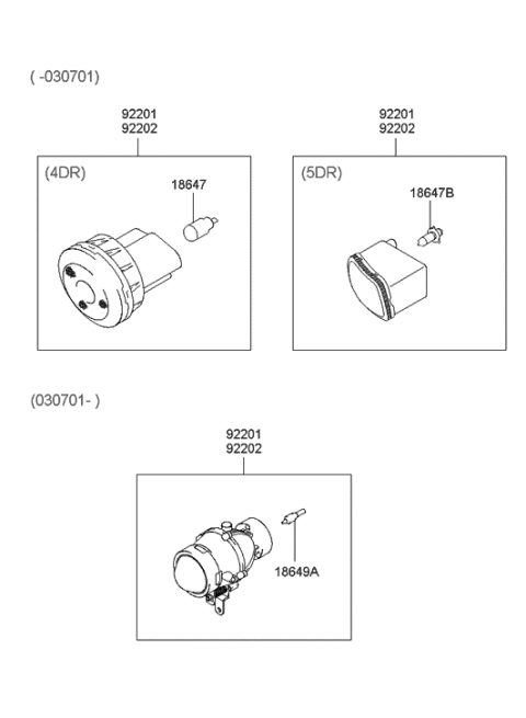 2000 Hyundai Accent  Front Passenger Side Fog Light Assembly Diagram for 922022D000