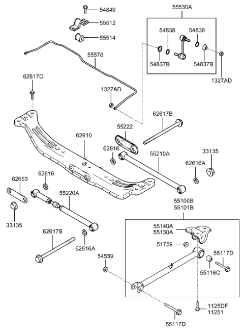 2002 Hyundai Accent  Crossmember Assembly-Rear Diagram for 626102D000
