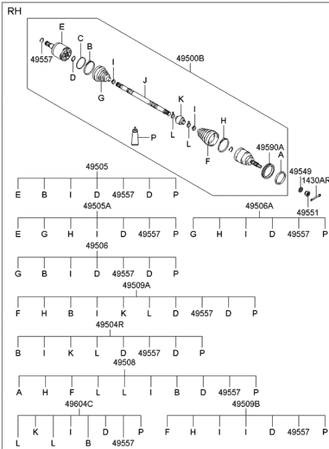 2004 Hyundai Accent  Shaft Assembly-Drive, RH Diagram for 495002D410