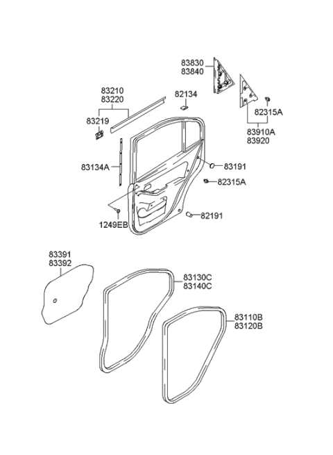 2003 Hyundai Accent  Weatherstrip Assembly-Rear Door Side RH Diagram for 831402D000