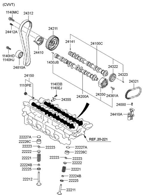 2000 Hyundai Accent Tensioner Assembly-Valve Timing Belt Diagram for 2441023050