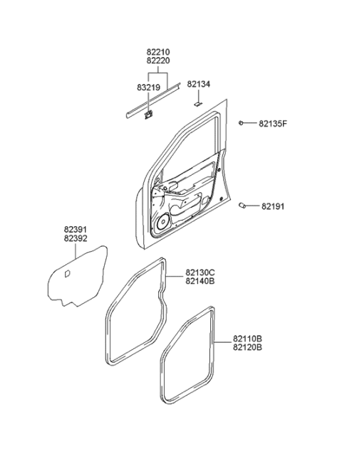 2003 Hyundai Accent Weatherstrip-Front Door Body Side LH Diagram for 821102D010
