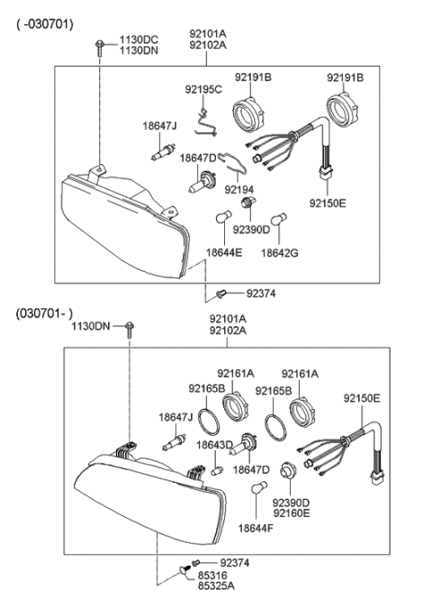 2003 Hyundai Accent Bulb-Halogen Diagram for 1864755007