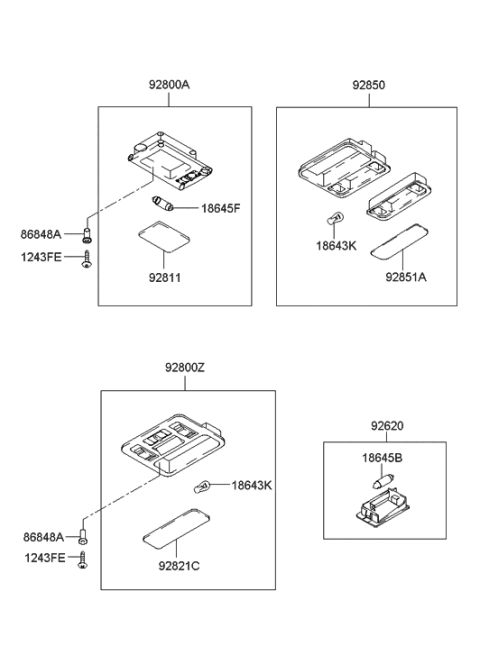 2004 Hyundai Accent  Lens-Map Lamp Diagram for 928512D000