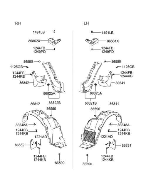 2000 Hyundai Accent  Rear Wheel Mud Guard Assembly, Right Diagram for 868422D200