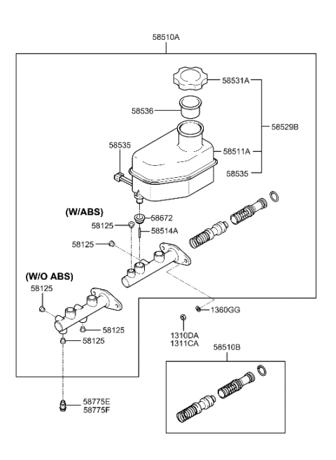 2002 Hyundai Accent  Cylinder Kit-Brake Master Diagram for 5850138A00