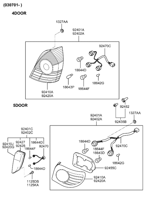 2008 Hyundai Elantra  Cover Assembly-Rear Combination Lamp Housing RH Diagram for 924373B000