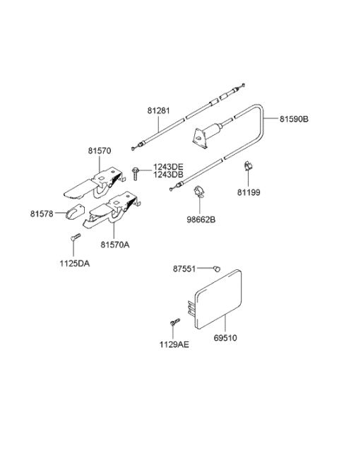 2005 Hyundai Accent  Catch & Cable Assembly-Fuel Filler Diagram for 815902D000