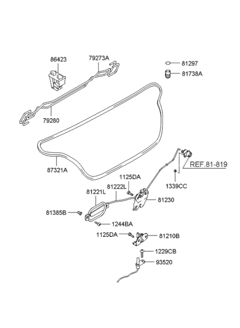 2002 Hyundai Accent Holder-Trunk Lid Torsion Bar Diagram for 864232D000