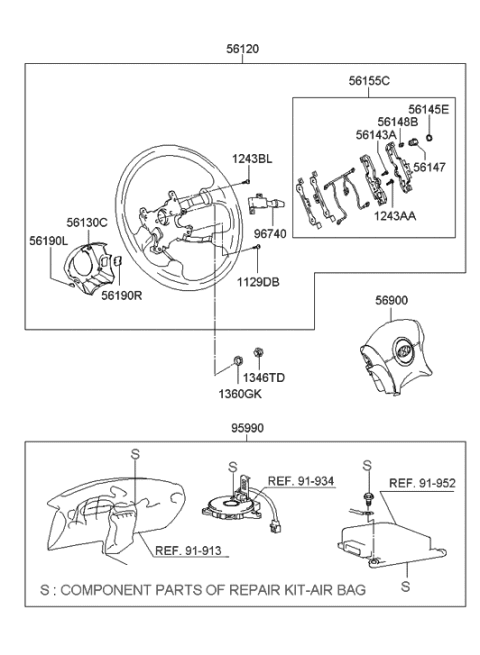 2003 Hyundai Accent  Module Assembly-Steering Wheel Air Bag Diagram for 569002D000CA