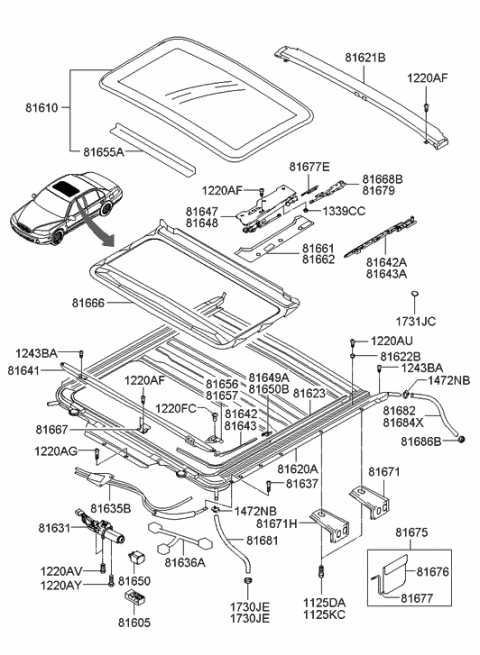 2004 Hyundai Accent  Sunshade Assembly-Sunroof Diagram for 816662D000OI