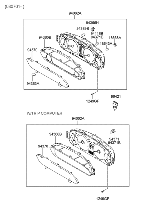 2002 Hyundai Accent  Bulb & Cap Diagram for 943692D050