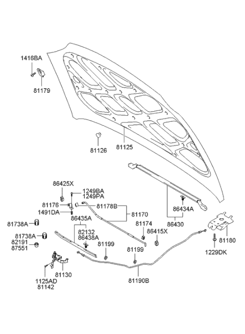 2008 Hyundai Elantra Holder-Hood Stay Rod Mounting Diagram for 8117834000