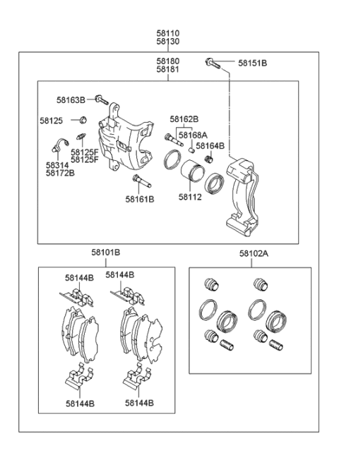 2002 Hyundai Accent  Brake Assembly-Front, LH Diagram for 581102D300