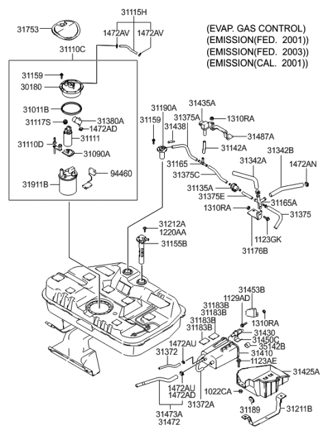 2002 Hyundai Accent Clamp-Hose Diagram for 1472020003