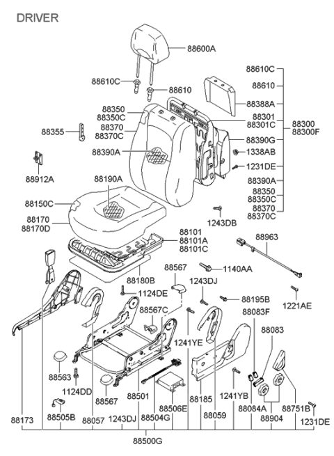 2020 Hyundai Genesis G90  Front Driver Side Seat Cushion Covering Diagram for 8817026050SCA