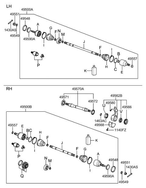 2020 Hyundai Kona Electric  Joint Assembly-Constant Velocity R Diagram for 4950026681