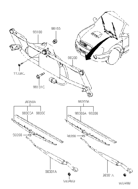 2020 Hyundai Genesis G90 Windshield Wiper Arm Assembly Diagram for 9831026000