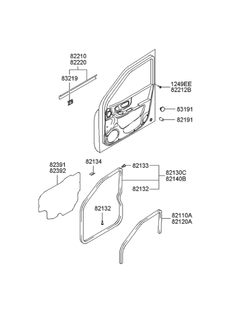 2020 Hyundai Kona  Weatherstrip Assembly-Front Door Opening, LH Diagram for 8211026000TI