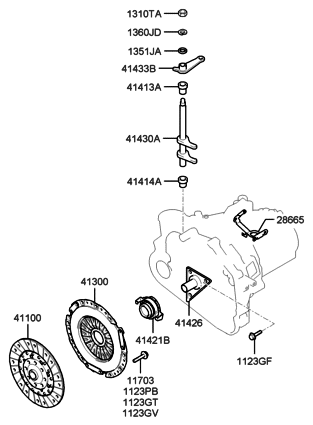 2020 Hyundai Ioniq  Shaft Complete-Clutch REALESE Diagram for 414313A000