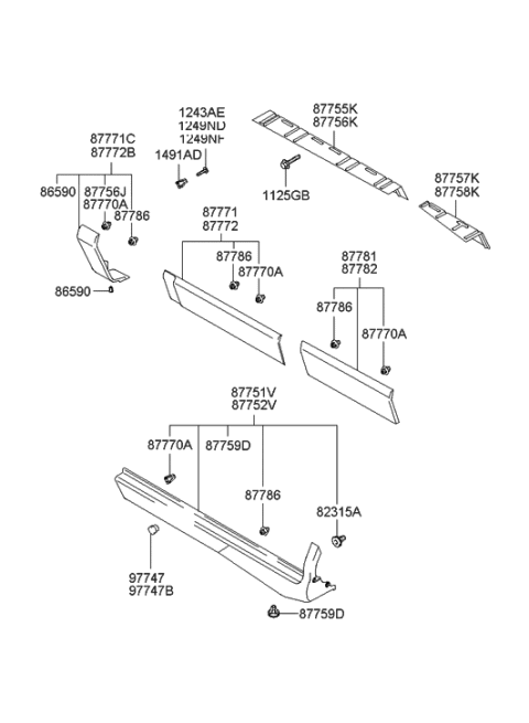 2020 Hyundai Kona Electric  Clip-Side Garnish Mounting Diagram for 8775626000