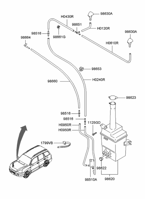 2020 Hyundai Tucson  Windshield Washer Motor & Pump Assembly Diagram for 9851026000