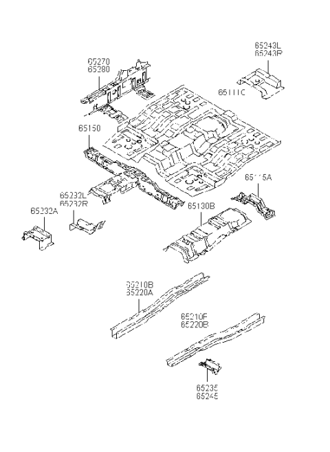 2020 Hyundai Ioniq Member-Center Floor Front Cross Outer, LH Diagram for 6523226200