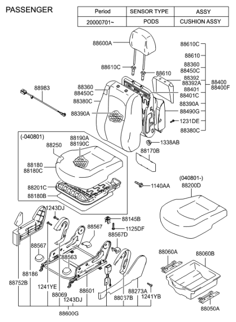 2020 Hyundai Kona  Pad Assembly-Front Seat Back, RH Diagram for 8845026000