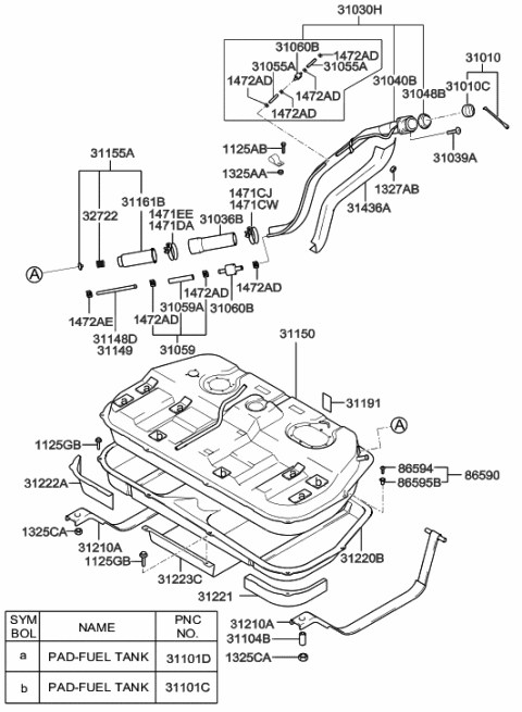 2020 Hyundai Genesis G90  Fuel Filler Gas Cap Diagram for 3101038100