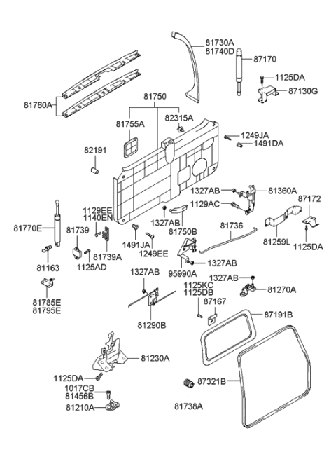 2020 Hyundai Nexo  Bumper-Tail Gate Overslam Diagram for 817994A000