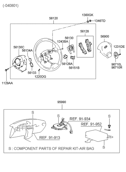 2020 Hyundai Genesis G90  Steering Wheel Body Assembly Diagram for 5611026501FB